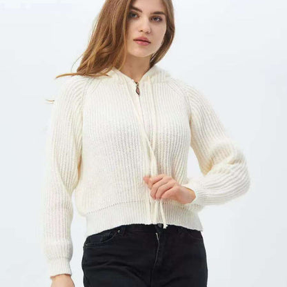 Damen Hoodie Weiches RippstrickMaterial Mit Kordelzug