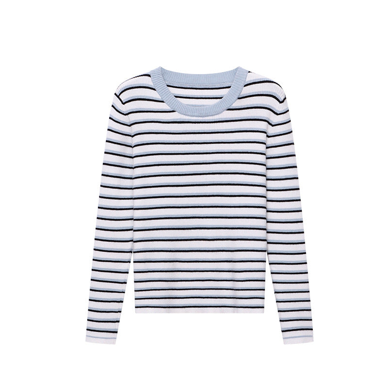 Damen Pullover Gestreift Rundhalsausschnitt Feinripp Eveloria
