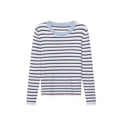Damen Pullover Gestreift Rundhalsausschnitt Feinripp Eveloria