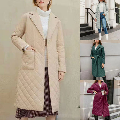 Damen Wintermantel Gesteppt Elegant Gürtel Schwarz Eveloria - Eveloria