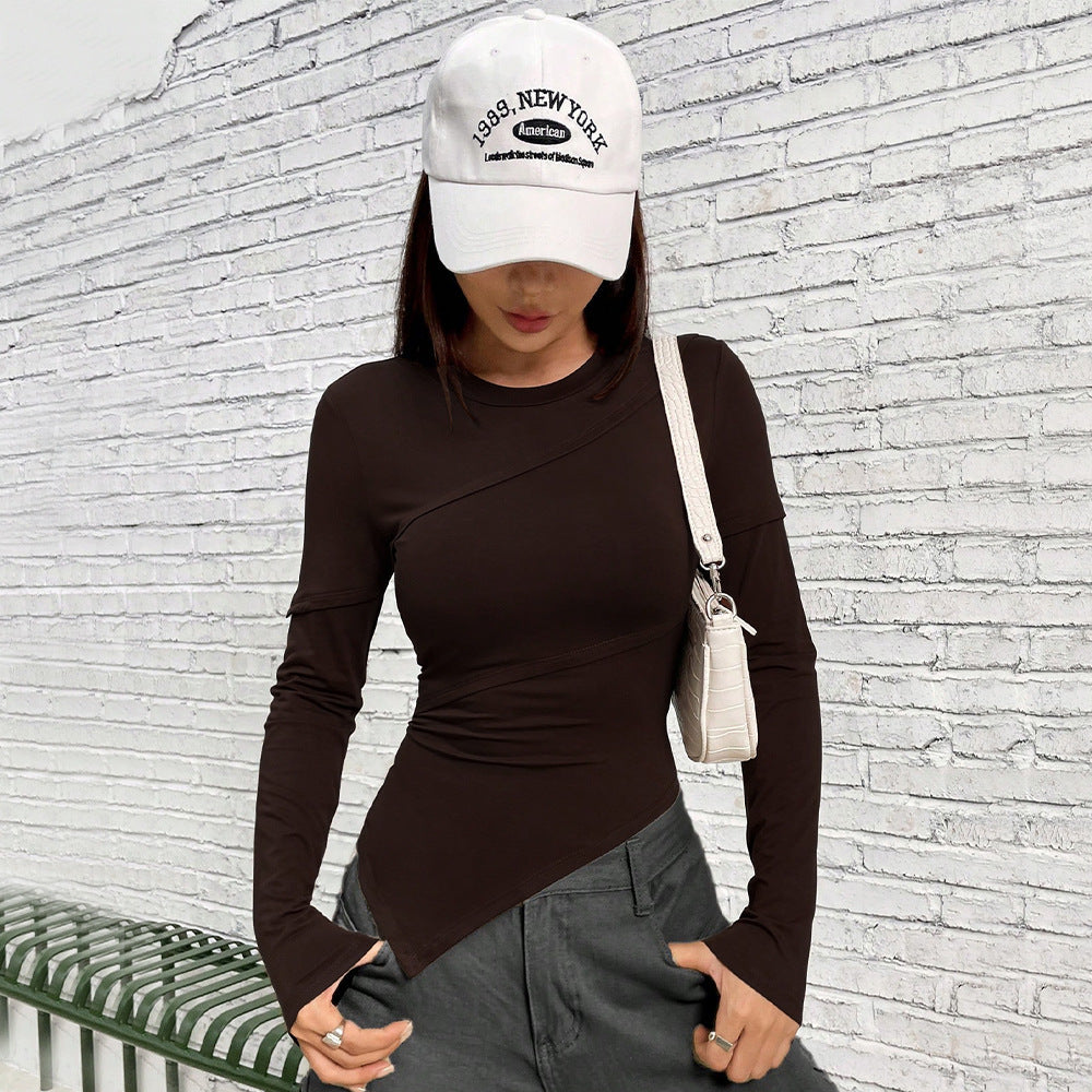 Damen Langarmshirt Asymmetrisch Figurbetont Schwarz Eveloria - Eveloria