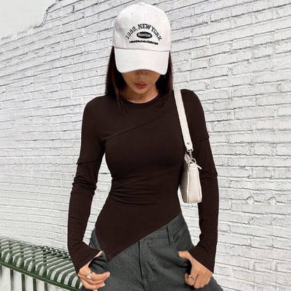 Damen Langarmshirt Asymmetrisch Figurbetont Schwarz Eveloria - Eveloria