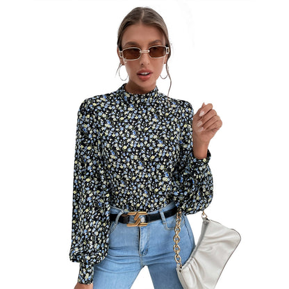 Damen Bluse Hochgeschlossener Kragen Voluminöse Ärmel Eveloria