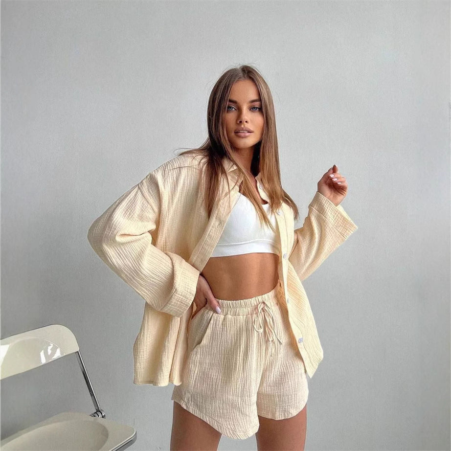 Damen Kurzarm-Set Komfort-Oberteil Weite Shorts