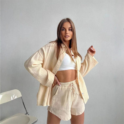 Damen Kurzarm-Set Komfort-Oberteil Weite Shorts