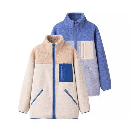 Damen Fleecejacke Hochkragen Praktische Taschen Grau Eveloria - Eveloria