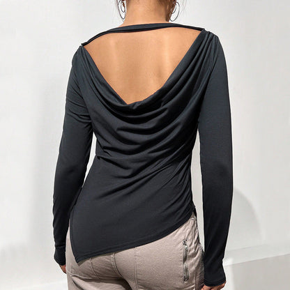 Damen Langarmbluse Lässiger Wasserfallausschnitt Elegantes Design