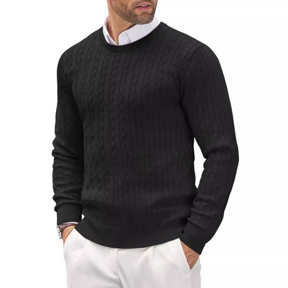 Herren Strickpullover Slim Fit Zopfstrick Komfortable Baumwolle Grau