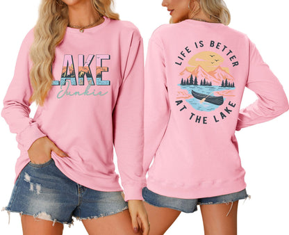Damen Langarmshirt Lake-Motiv Leicht Baumwolle Weiß
