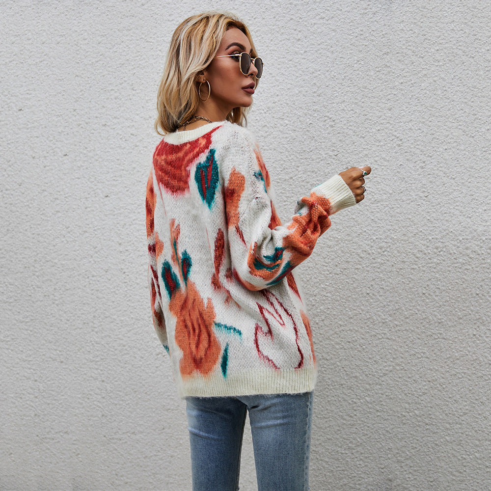 Damen Pullover Florales Strickmuster Eveloria