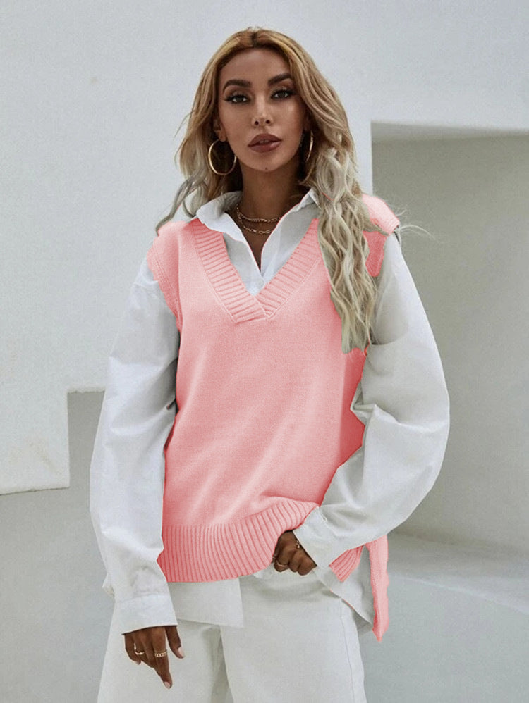 Damen Stricküberwurf V-Ausschnitt Lässig Beige