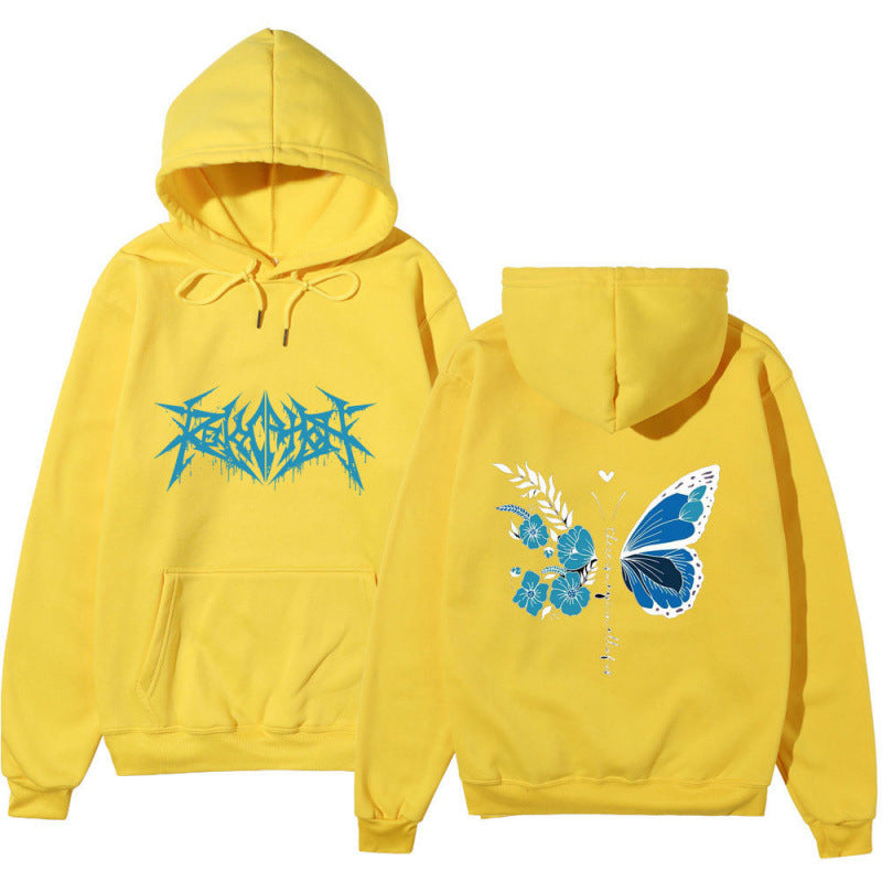 Damen Kapuzenpullover Schmetterlings-Blumen-Motiv