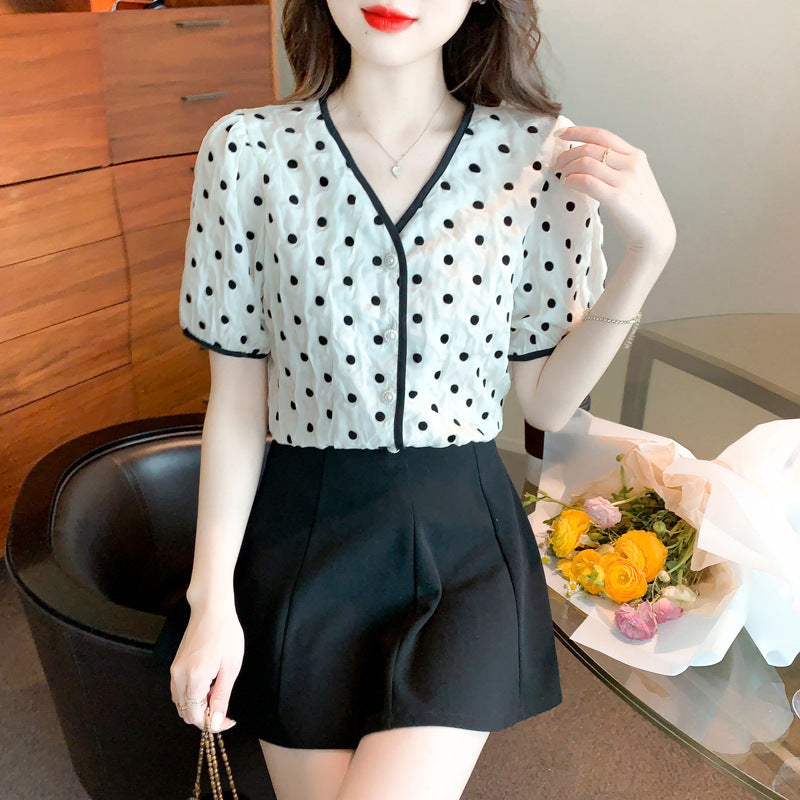 Damen Bluse mit Punkten und Knöpfen Eveloria
