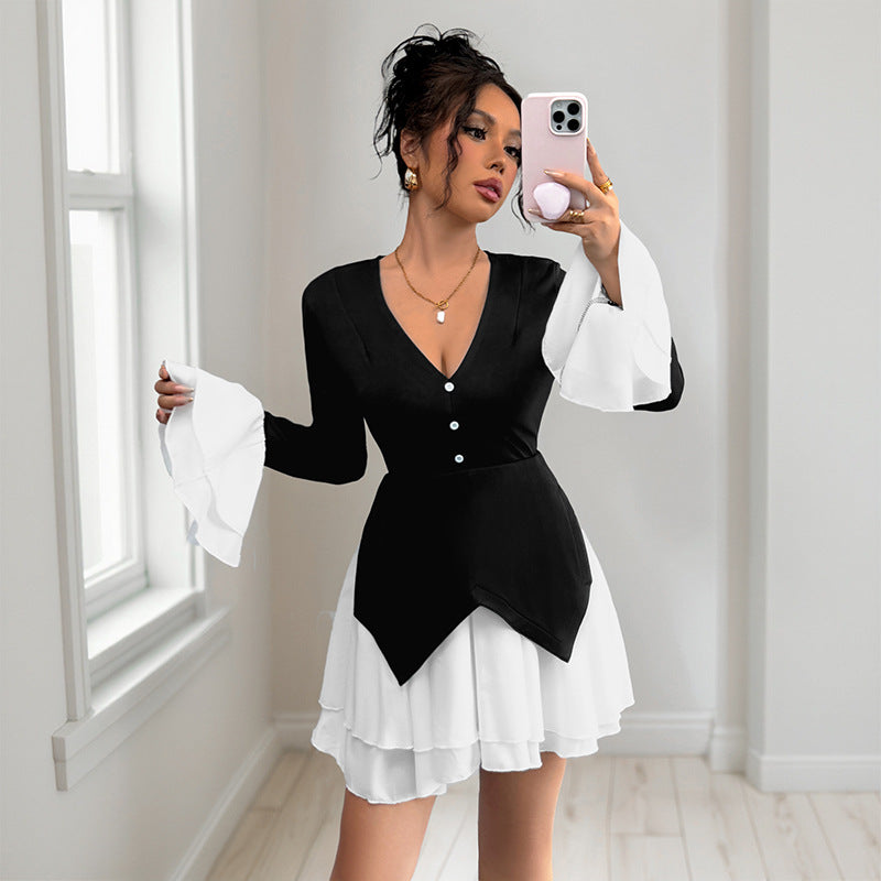 Damen Wickelkleid mit Volantärmeln und V-Ausschnitt Eveloria