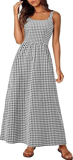 Damen Maxikleid Karomuster Elastisch