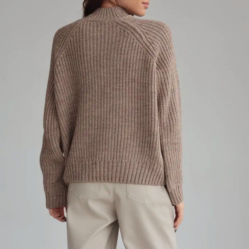 Damen Strickpullover Loose Fit Rollkragen Raglanärmel