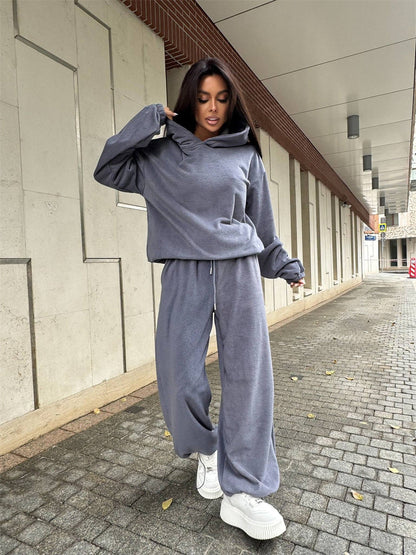 Damen Fleece-Loungewear-Set mit Taschen Lässig Grau Eveloria
