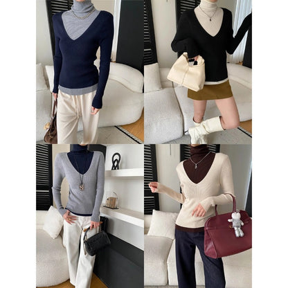 Damen V-Ausschnitt Pullover Rippstrick Fein Eveloria