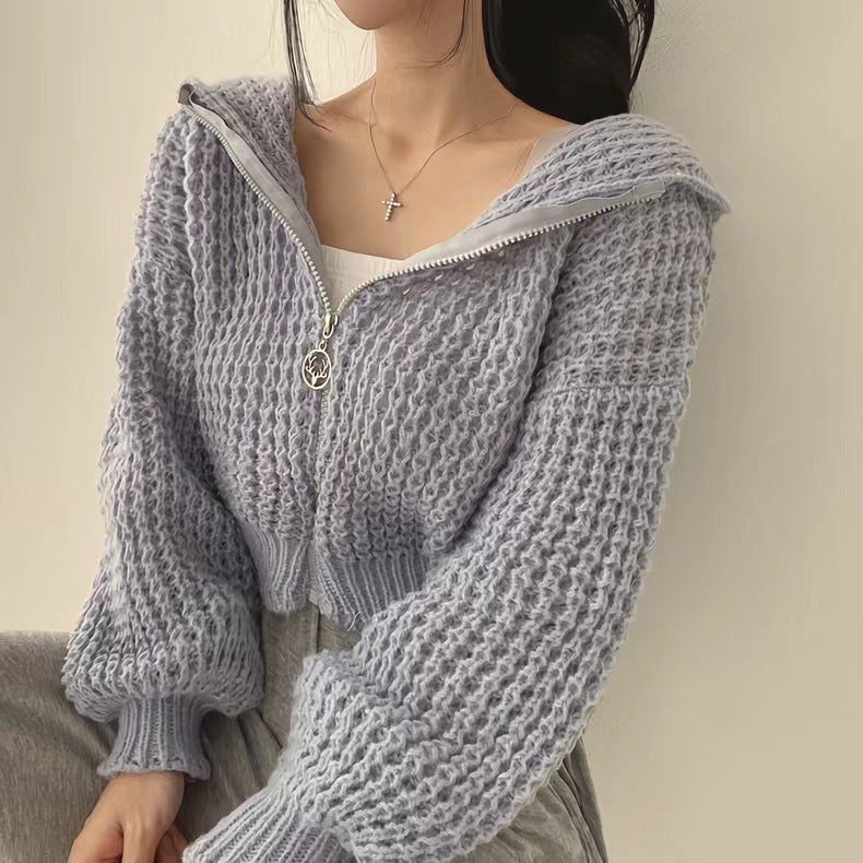 Damen Strickjacke Lässiger Reißverschluss Voluminöse Ärmel Eveloria