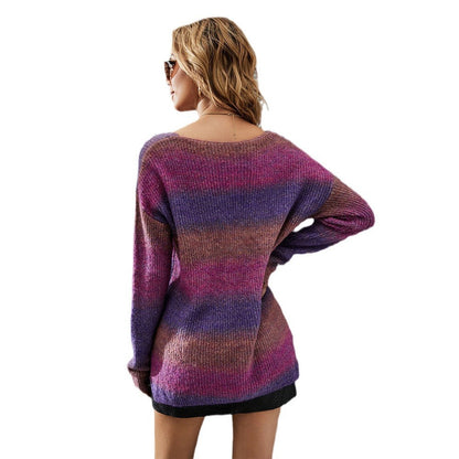 Damen V-Pullover Gemütlich Farbverlauf Eveloria