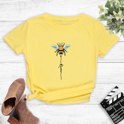 Damen T-Shirt Bienenmotiv Baumwolle Weiß