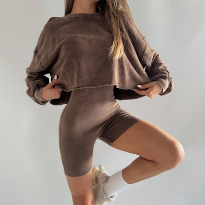 Damen Sweatshirt-Shorts-Set Eveloria Leicht Baumwolle Grau - Eveloria