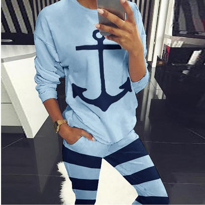 Damen Freizeitset Anker-Design gestreifte Hose