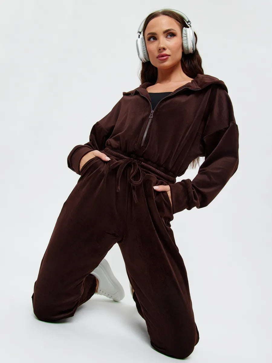 Damen Fleece-Overall Elastischer Bund Praktischer Reißverschluss