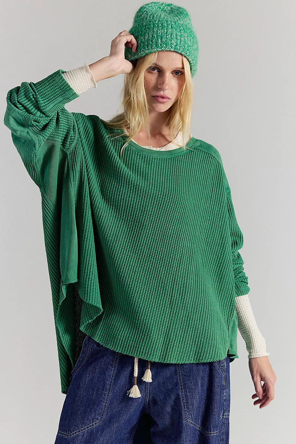 Damen Oversized Pullover Strukturiert Beige