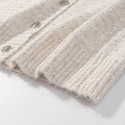 Damen Strickjacke V-Ausschnitt Knopfverschluss Kuschelig Eveloria