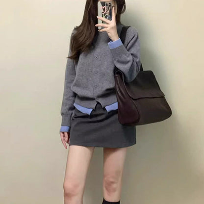Damen Strickcardigan Feine Kontrastdetails Beige