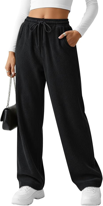 Damen Rippstrick-Hose Breit mit Kordelzug Eveloria