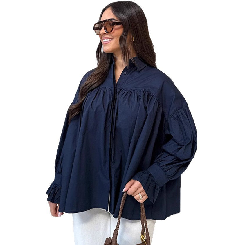 Damen Oversized Bluse Raffungen Eveloria
