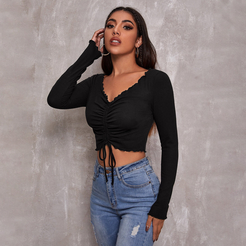Damen Cropped mit Schnürung Rüschendetails Elegant