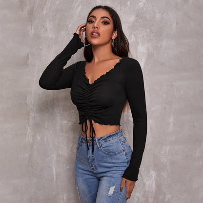 Damen Cropped mit Schnürung Rüschendetails Elegant