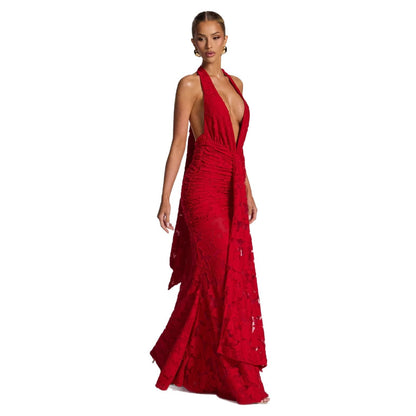 Damen Abendkleid mit V-Ausschnitt Geraffter Stoff Eveloria