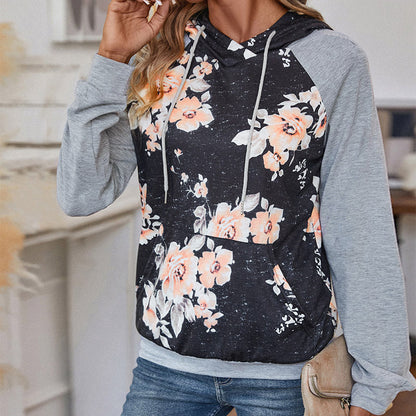 Damen Kapuzenpullover Floralmuster Lässig Grün Eveloria