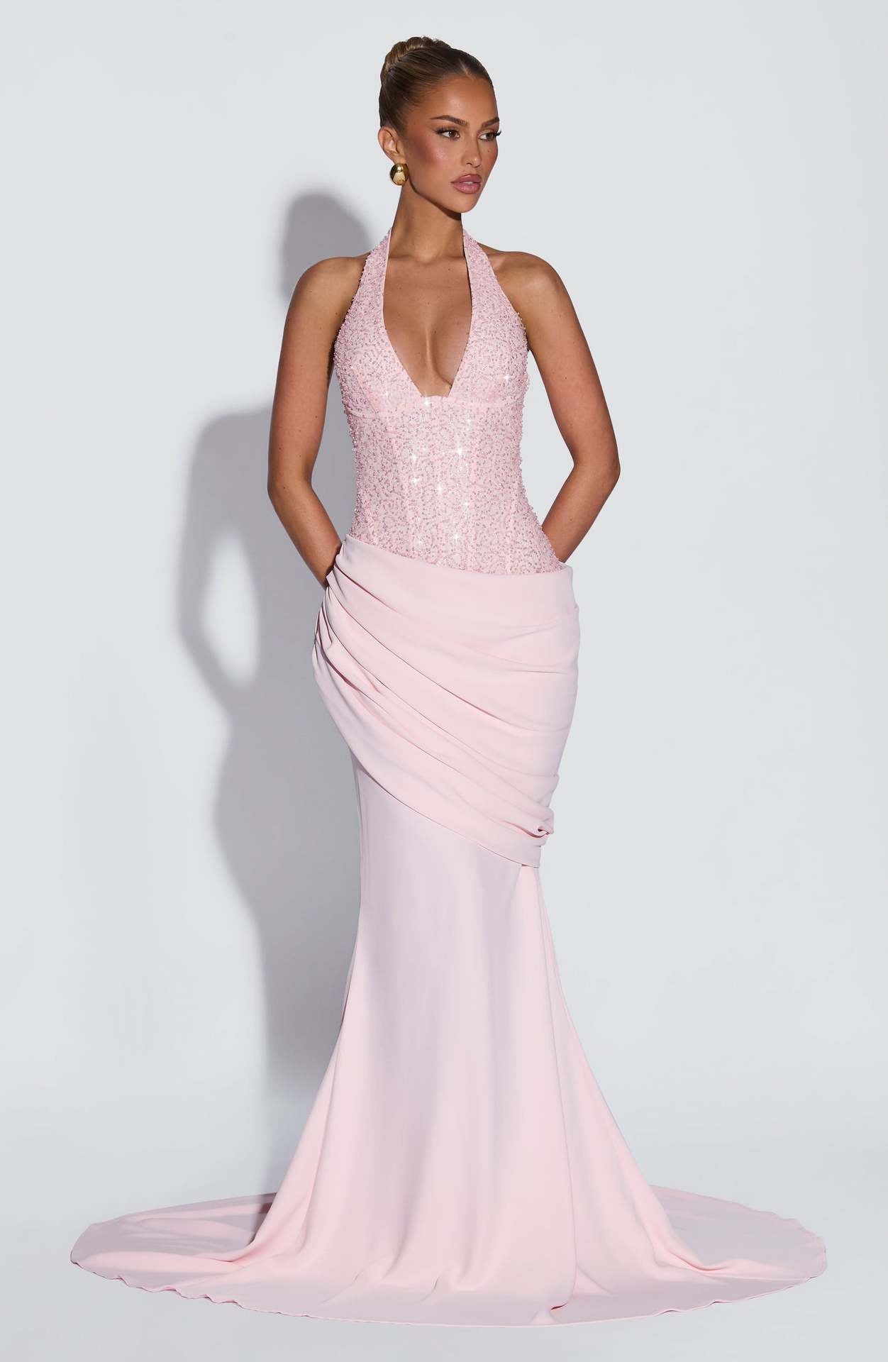 Damen Abendkleid Schimmer Oberteil Fließender Rock Eveloria