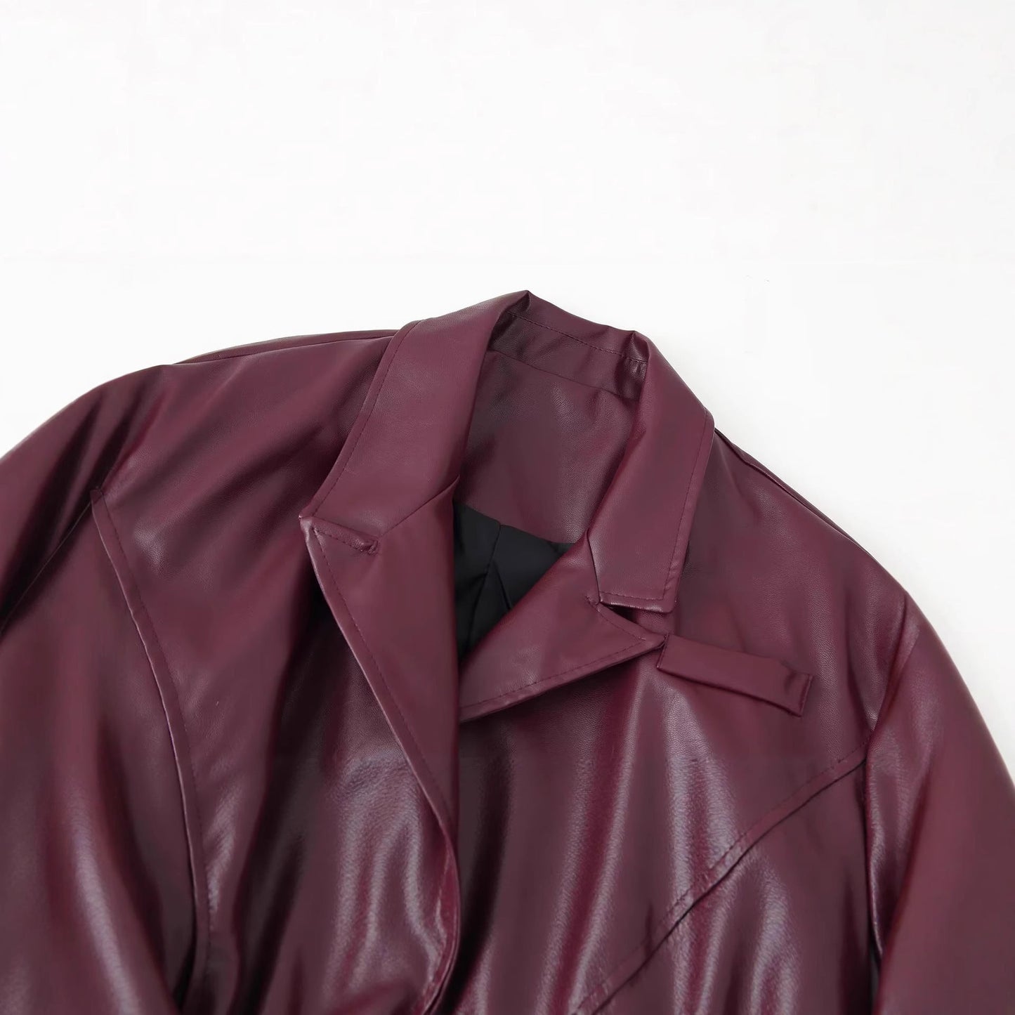 Damen Kunstlederjacke Mit Taillengürtel