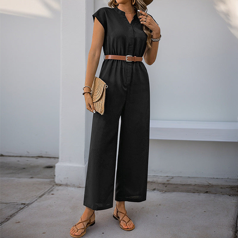 Damen Jumpsuit Elastischer Bund Taillengürtel
