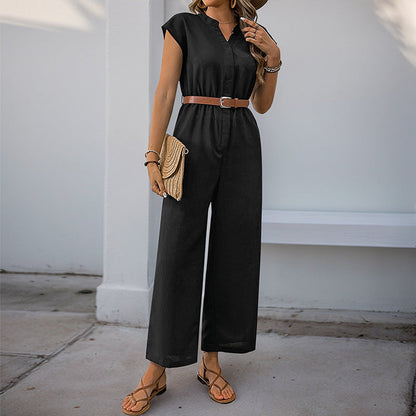 Damen Jumpsuit Elastischer Bund Taillengürtel
