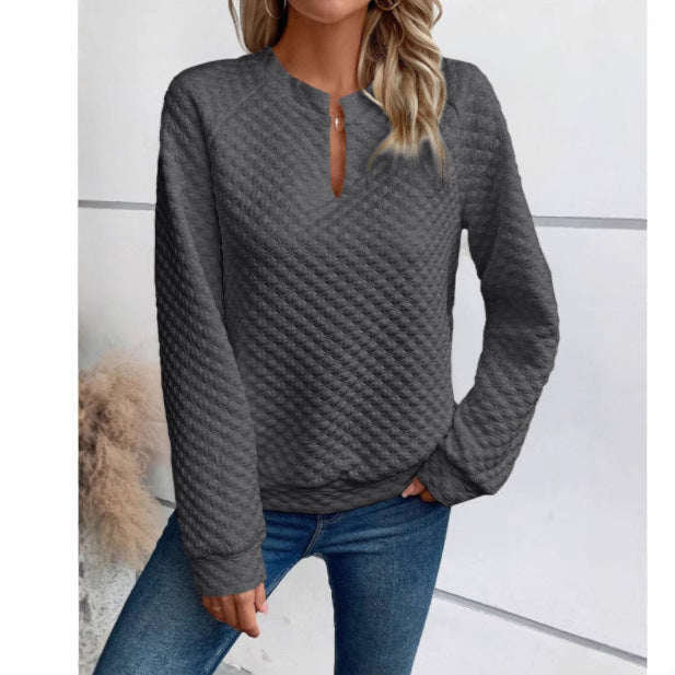 Damen Sweatshirt Strukturiertes Steppdesign Modischer Ausschnitt Grau