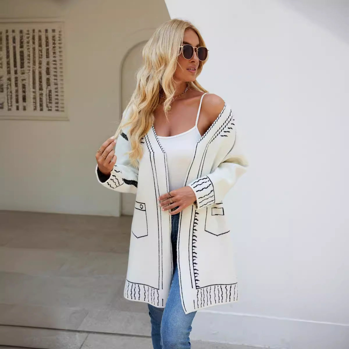 Damen Strickjacke Lässiger Schnitt Anthrazit