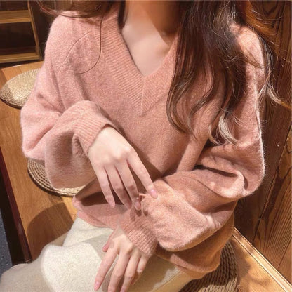 Damen Oversized V-Pullover Weiches Material Lässiger Schnitt
