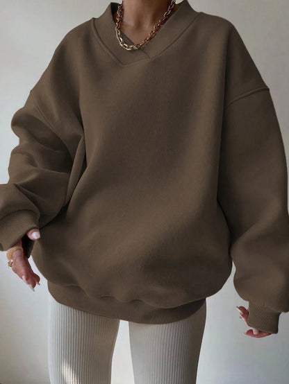 Damen Oversized Sweatshirt V-Ausschnitt Breiter Bund Eveloria