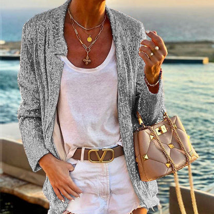 Damen Strickjacke Schimmer Effekt Locker Passform Eveloria