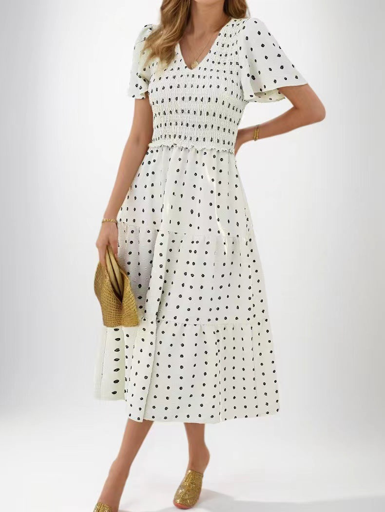 Damen Midi-Kleid Elastisch Rüschen Eveloria