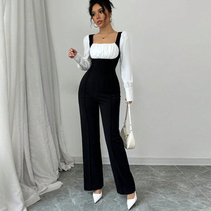 Damen Jumpsuit Puffärmel Tailliert Schwarz Eveloria - Eveloria