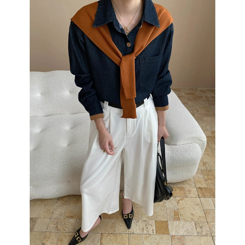 Damen Bluse Klassisch Mit Pullover-Einsatz