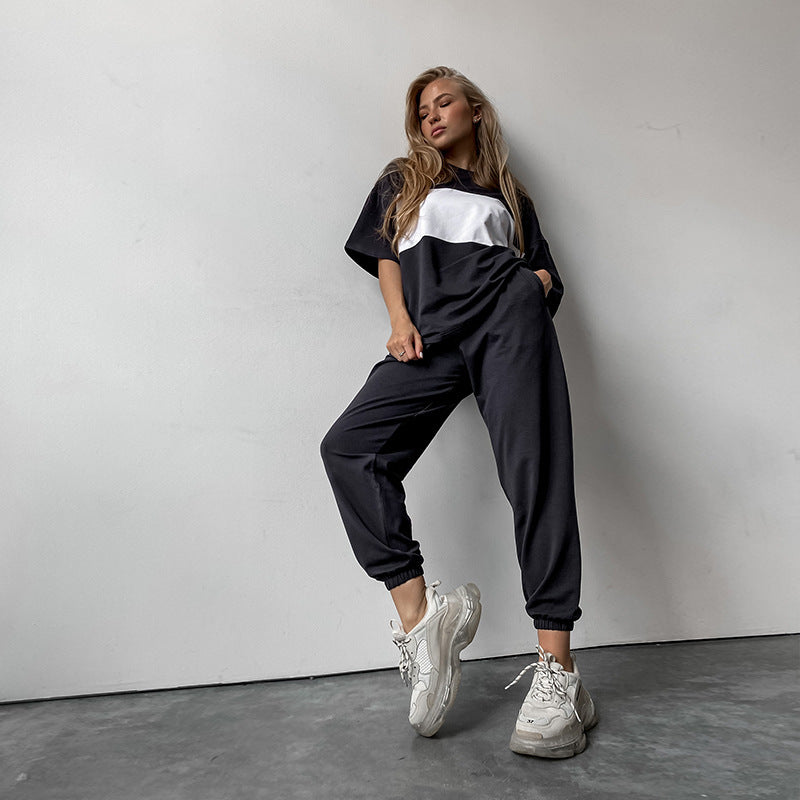 Damen Sportanzug Oversized Shirt Jogginghose Bequem Eveloria